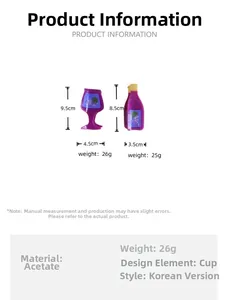 Size guide for acetate hair claws in grape juice cup and soda bottle shapes