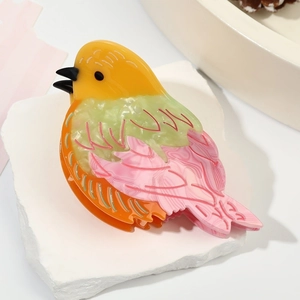 Pince à cheveux mignonne en acétate motif oiseau coloré sur un support en pierre