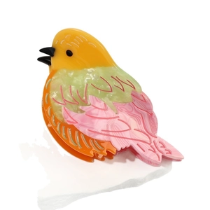 Pince à cheveux mignonne en forme d'oiseau en acétate avec design coloré sur pierre