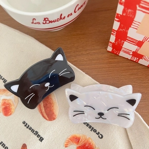 Pinces à cheveux chat mignonnes en acrylique noir et blanc nacré pour filles