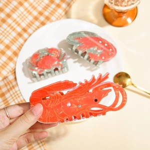 Pince à cheveux chic en acétate en forme de homard avec perles et strass pour femmes
