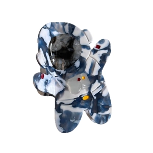 Cute astronaut acetate hair claw clip with blue marble texture for women's hairstyle
