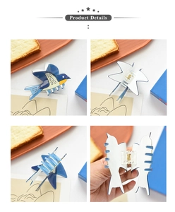 Detailed views of swallow bird claw clip showing acetate material and spring mechanism