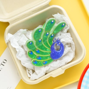 Cellulose Acetate Peacock Hair Claw Clip For Women With Rhinestones Creative Animal Shaped Green Blue Shark Clip Hair Accessories