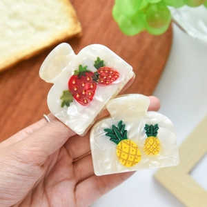 Sweet Acetate Fruit Hair Claw Clip For Women Strawberry Pineapple Small Hair Catch Clip Cute Fashion Hair Accessories For Daily Styling