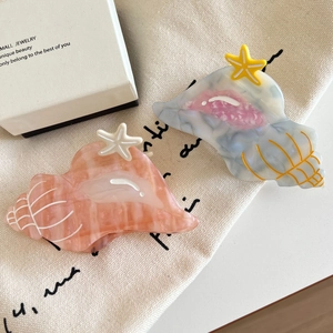 Ocean Theme Conch Shell Hair Claw Starfish Cellulose Acetate Hair Clip Marble Pattern Shark Clip For Women Summer Beach Hair Accessories