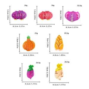 Tableau des dimensions et du poids des pinces à cheveux en acétate forme légumes