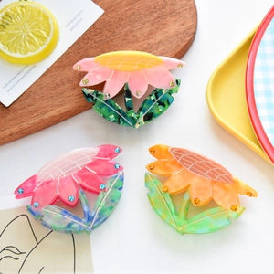 Set di 3 mollette per capelli a girasole in acetato con strass in vivaci colori estivi