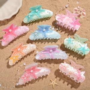 Starfish Hair Claw Clip Marine Style Artificial Pearl Decoration Acetate Resin Summer Beach Vacation Hair Accessories For Women