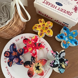 Lot de 5 pinces à cheveux fleurs Halloween avec motifs citrouilles et fantômes
