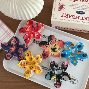 Pinces à cheveux fleurs Halloween avec motifs citrouille et crâne en six couleurs variées