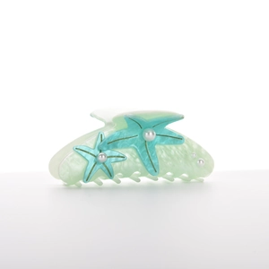 Starfish hair claw clip with ocean theme pearls and green marble texture finish