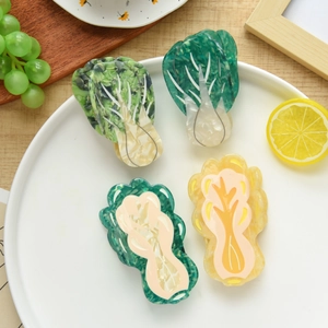 Detailed view of acetic acid hair clips in creative Chinese cabbage shapes and colors