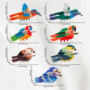 Größentabelle für bunte Haarklammern in Vogelform in verschiedenen Abmessungen