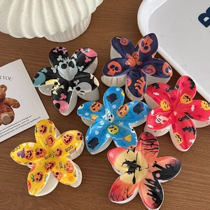 Pinces à Cheveux Fleur Halloween en Acrylique Motif Crâne Citrouille Fantôme Accessoires de Cheveux Tendances pour Femmes Bijoux de Fête