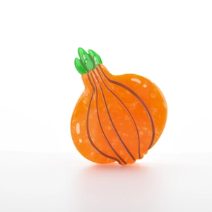 Pince à cheveux en acétate en forme d'oignon avec texture marbrée orange et feuilles vertes