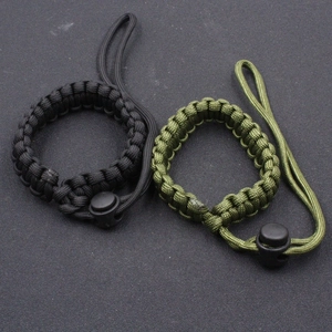 Durable braided paracord camera wrist straps in black and army green with adjustable buckles