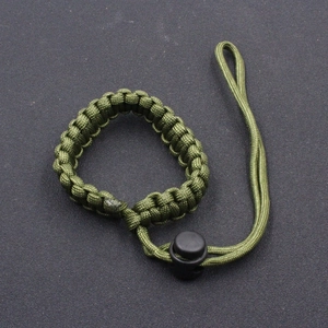 Military green paracord wrist strap with black adjustable buckle for camera and survival gear