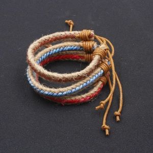 Handmade woven hemp rope bracelets set in ethnic style with adjustable sliding knots