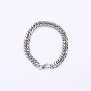 Bracelet chaîne cubaine en argent poli avec fermoir mousqueton pour hommes et femmes