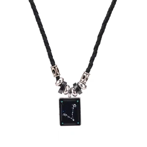 Vintage 12 constellations zodiac glass gem pendant necklace with black leather cord