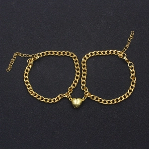 Couple Magnetic Heart Bracelets For Men Women Stainless Steel Gold Plated Curb Chain Adjustable Dating Gift Bracelets