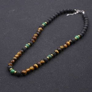 Collier de Perles Fait à la Main Oeil de Tigre Pierre de Lave Jaspe Pour Hommes Unisexe Punk Hip Hop Pierre Naturelle Alliage Bijoux
