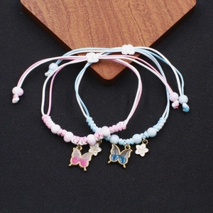 Handmade Woven Butterfly Flower Bracelet Adjustable Rope Alloy Charm Bracelet Sweet Elegant Jewelry Gift For Best Friend