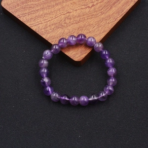 Natural 8-10mm amethyst beaded stretch bracelet with translucent purple round gemstones
