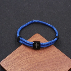 Adjustable Stainless Steel Cross Cube Woven Rope Bracelet Religious Easter Jewelry Minimalist Handmade Wristband For Men Women