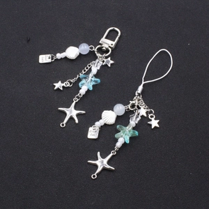 Seestern und Metallstern Handy-Anhänger mit Good Luck Tag und blauen Perlen für Kameras