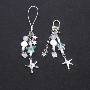 Ozean-Stil Seestern Muschel Perlen Handy-Anhänger Taschenanhänger Für Damen Mädchen Silber Legierung Stern Good Luck Schlüsselanhänger