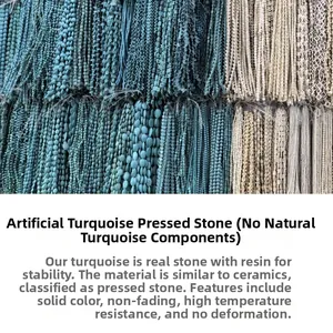 Macro detail of various synthetic turquoise beads in blue and beige for jewelry making