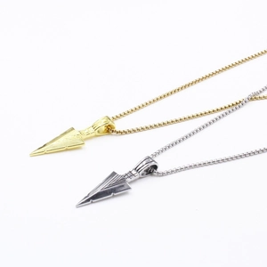 Collar con colgante de punta de flecha hip hop retro para hombre en oro y plata