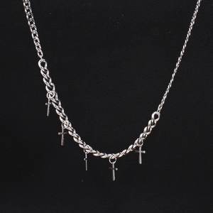 Cuban twist chain necklace with five polished silver crosses for men and women