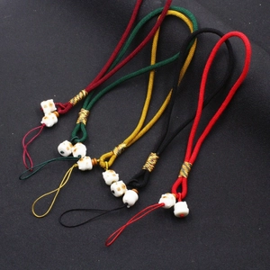 Handmade Bodhi Ceramic Lucky Cat Phone Lanyard Woven Wrist Strap Anti-lost Maneki Neko Keychain For Women Gift