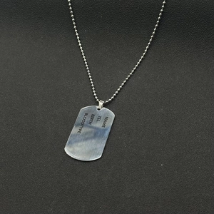 Men's hip hop silver titanium steel dog tag necklace with personalized engraving on bead chain