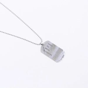 Customizable silver stainless steel dog tag necklace with personalized engraved details