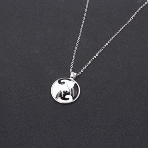 Collier avec pendentif chat Yin Yang Tai Chi, gemme en verre et chaîne argentée