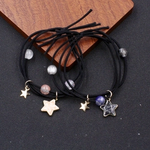 Multi-layer elastic star hair ties with resin beads and gold-edged marble charms