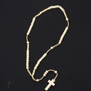 Handmade Wood Beaded Rosary Necklace Religious Crucifix Pendant Woven Rope Sweater Chain For Women Men Vintage Jewelry