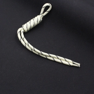 Black and white woven nylon zipper pull with durable loop for outdoor backpacks