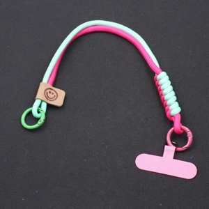Universal Braided Phone Lanyard Wrist Strap With Hand Made Leather Patch Tether Pad For Mobile Phone Case KC-0098 Accessories
