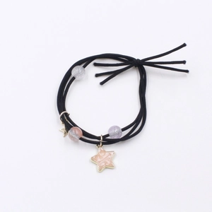 Elastic star hair tie with pink marble star pendant and glitter beads for ponytail