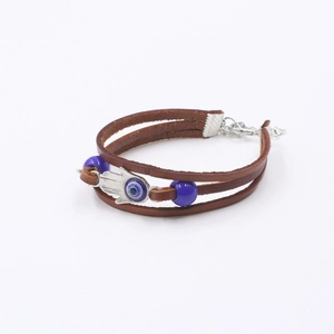 The Last of Us Ellie Dina style brown leather Hamsa hand and evil eye charm bracelet