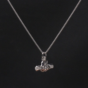 Retro fist pendant necklace for men made of silver titanium steel with dumbbell grip