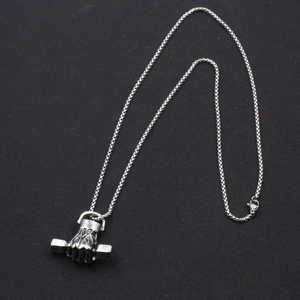 Men's hip hop fist barbell pendant necklace in polished silver stainless steel