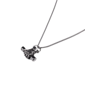 Retro stainless steel fist and dumbbell pendant necklace with round foxtail chain
