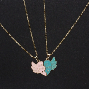 Fashion Alloy Heart Splicing Best Friends Necklace Set For Couples Girls Rhinestone Butterfly Burger Fries BFF Pendant Jewelry