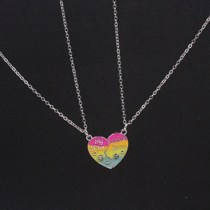 Big Sister and Little Sister heart necklaces set with gradient enamel and zircon stones